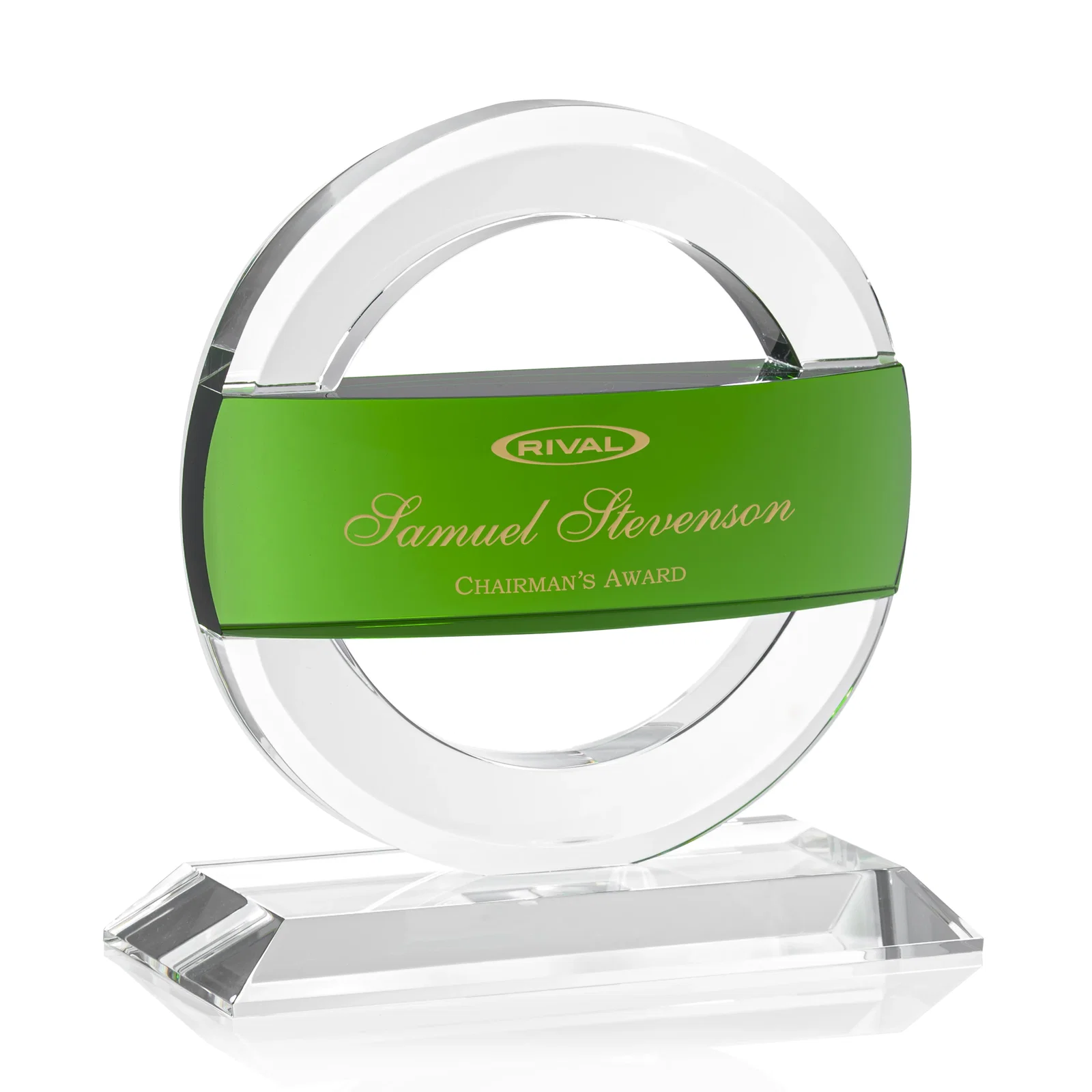 Custom Emerald and Clear Optical Crystal Circle Award, awards for sales achievement awards