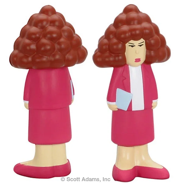 Alice cartoon figure stress reliever wearing a shirt and skirt, about 4.5 inches tall