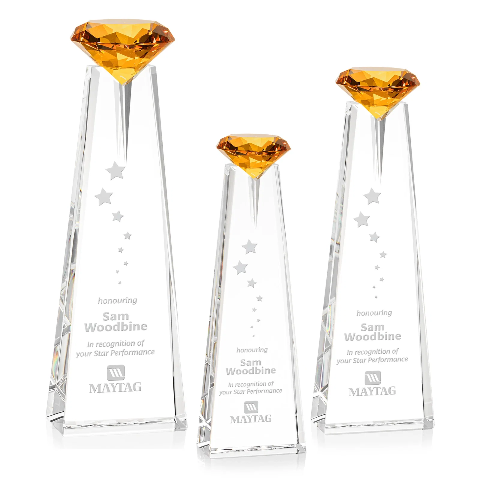 Custom Optical Crystal Tower Award with Faceted Gemstone Beacon for employee recognition