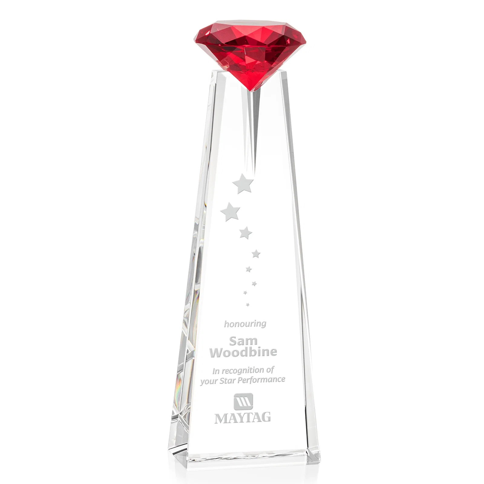 Custom Optical Crystal Tower Award with Faceted Gemstone Beacon for company anniversary events