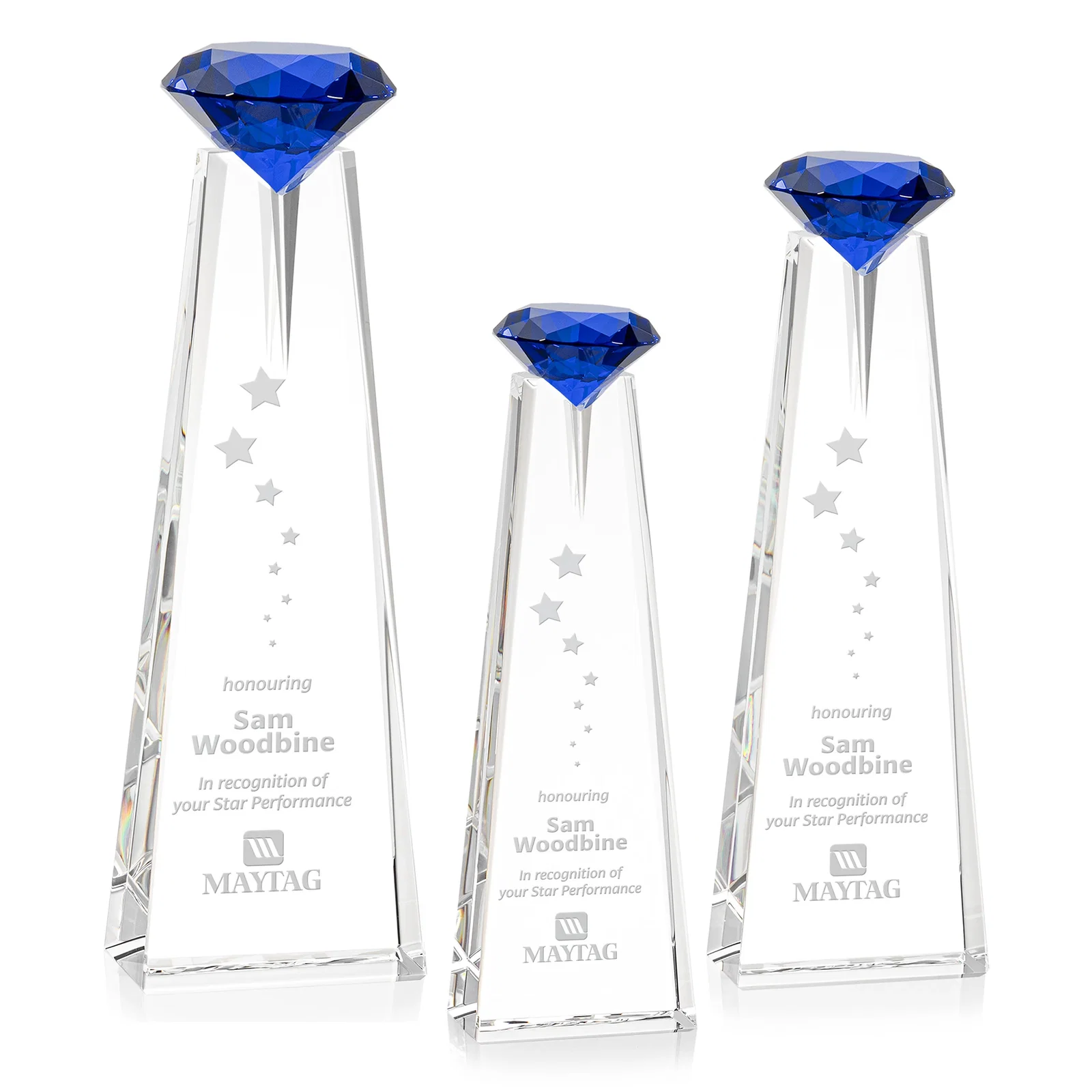 Personalized Optical Crystal Tower Award with Faceted Gemstone Beacon for employee recognition