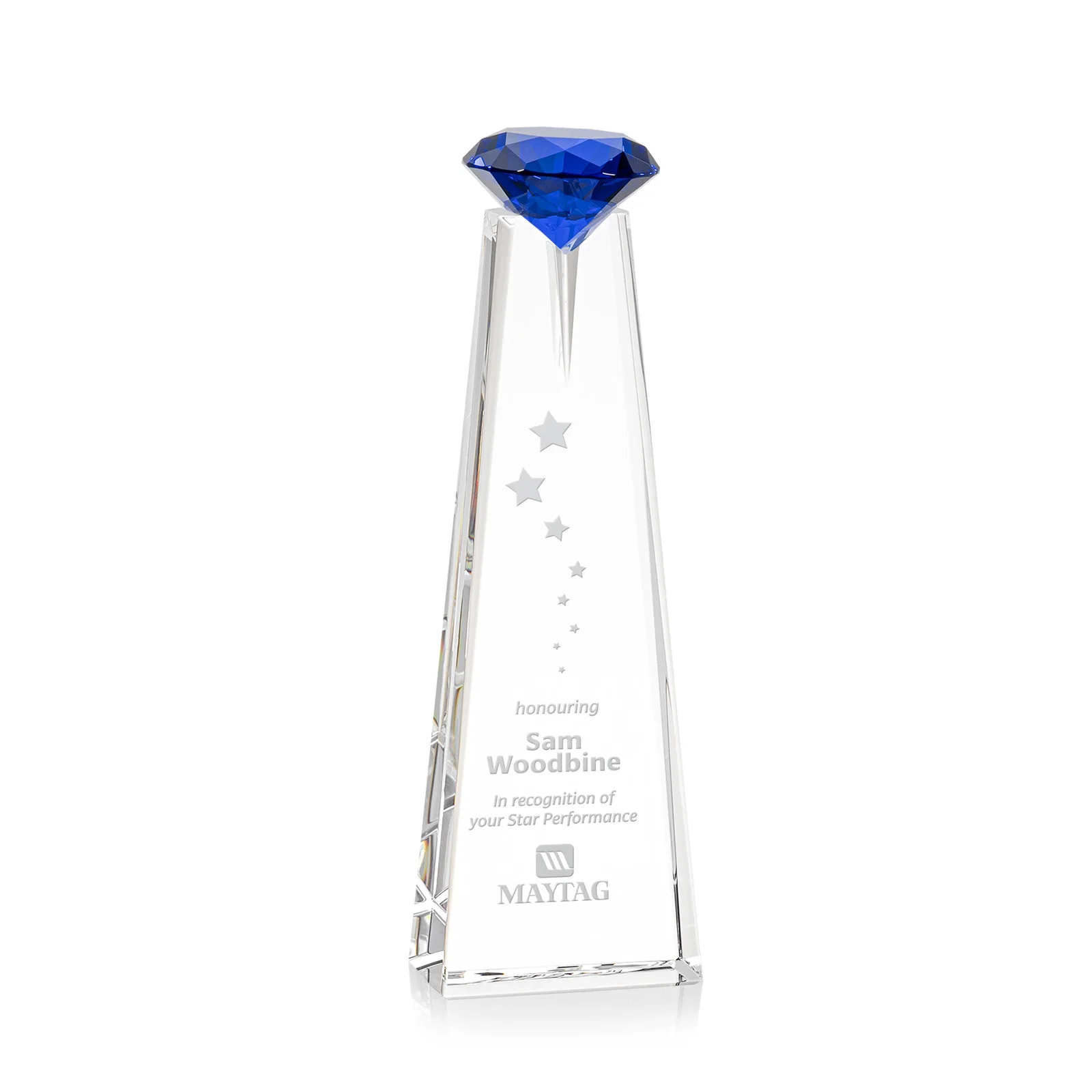 Personalized Optical Crystal Tower Award with Faceted Gemstone Beacon for corporate award ceremonies
