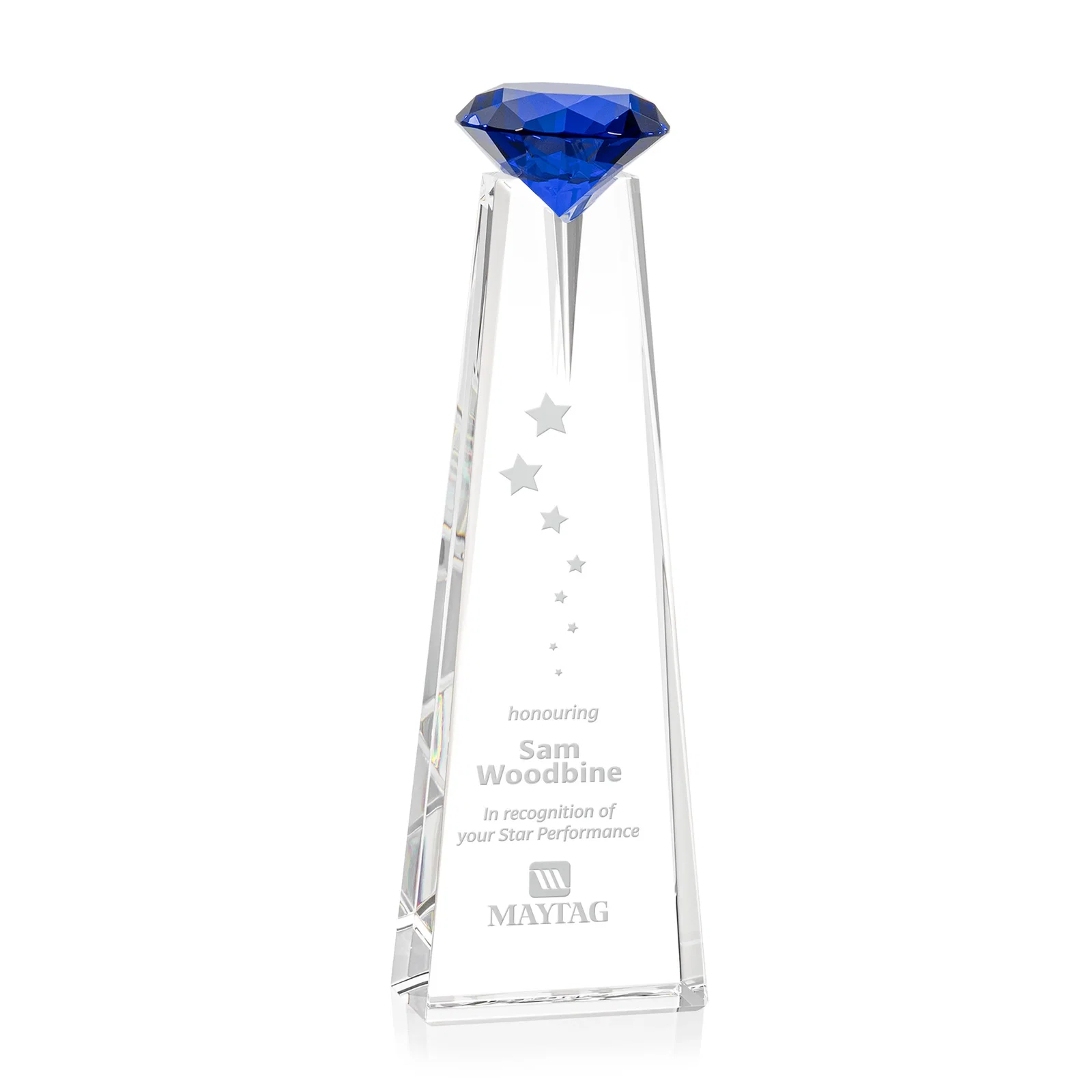 Personalized Optical Crystal Tower Award with Faceted Gemstone Beacon for service anniversary gifts