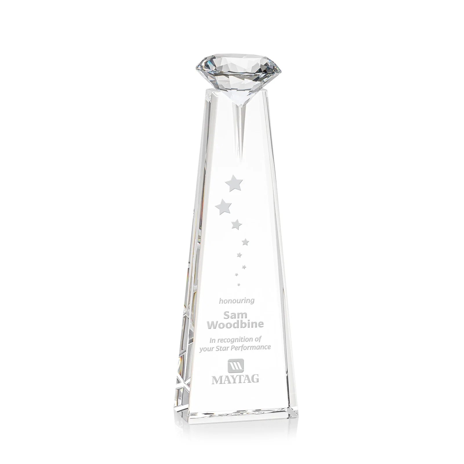 Personalized Optical Crystal Tower Award with Faceted Gemstone Beacon for team milestone celebrations