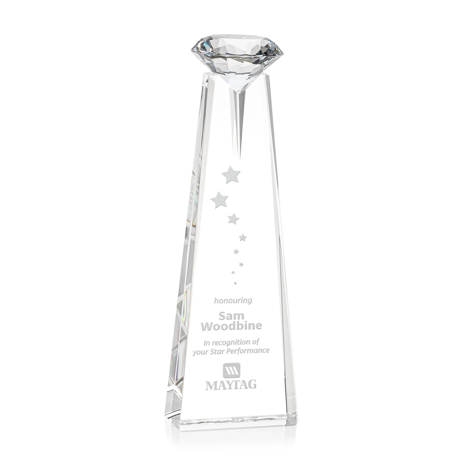 Personalized Optical Crystal Tower Award with Faceted Gemstone Beacon for donor appreciation
