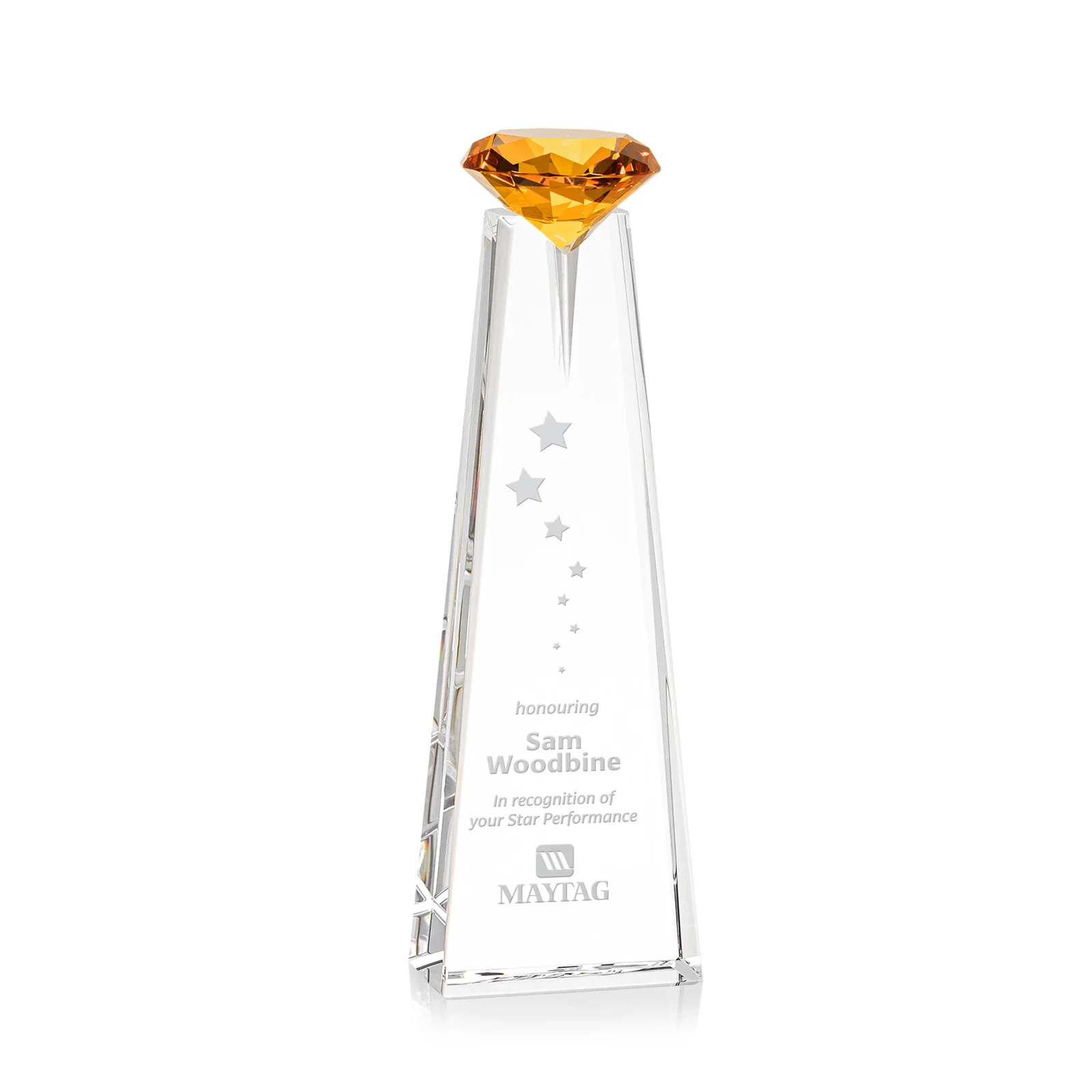Custom Optical Crystal Tower Award with Faceted Gemstone Beacon for corporate award ceremonies