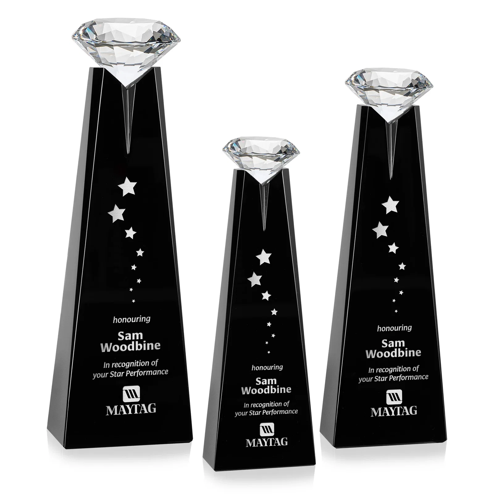 Personalized Optical Crystal Tower Award with Faceted Gemstone Beacon for safety achievement programs