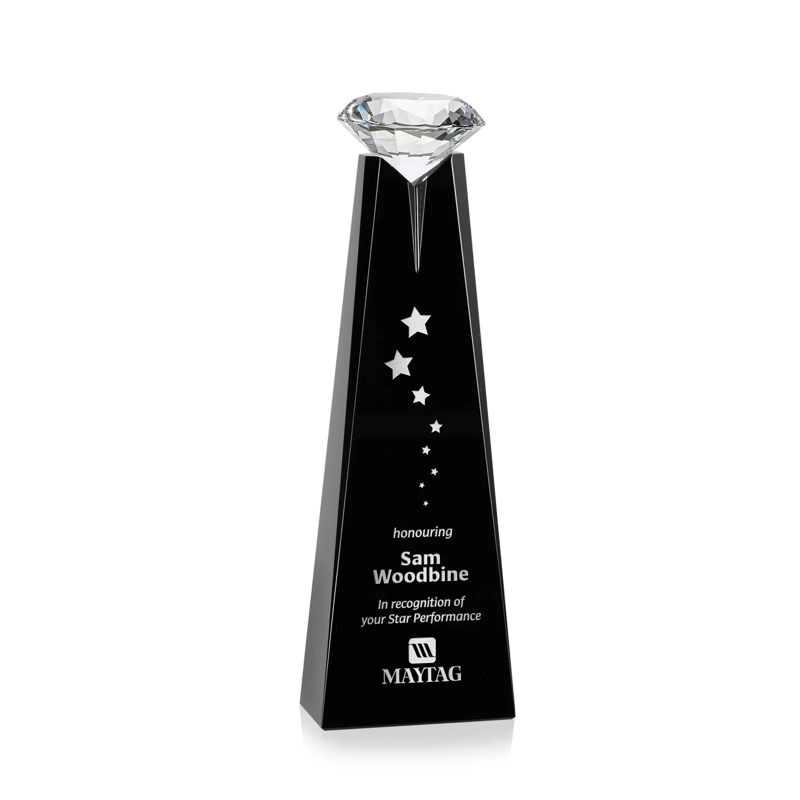 Personalized Optical Crystal Tower Award with Faceted Gemstone Beacon for volunteer appreciation