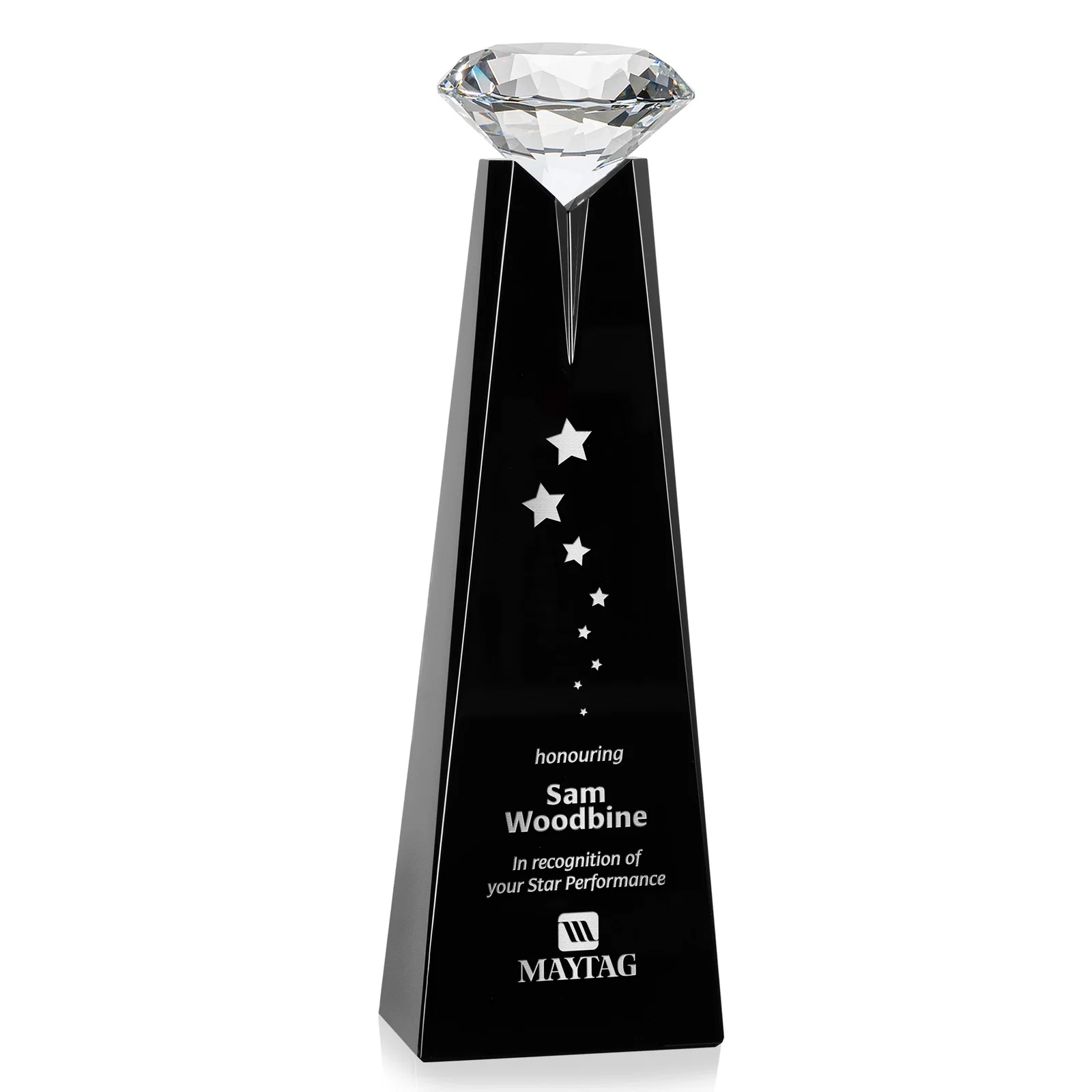 Personalized Optical Crystal Tower Award with Faceted Gemstone Beacon for company anniversary events
