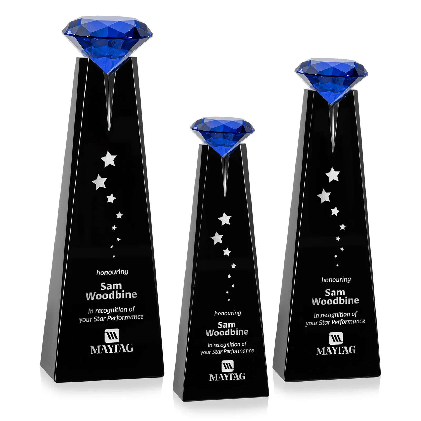 Branded Optical Crystal Tower Award with Faceted Gemstone Beacon for employee recognition