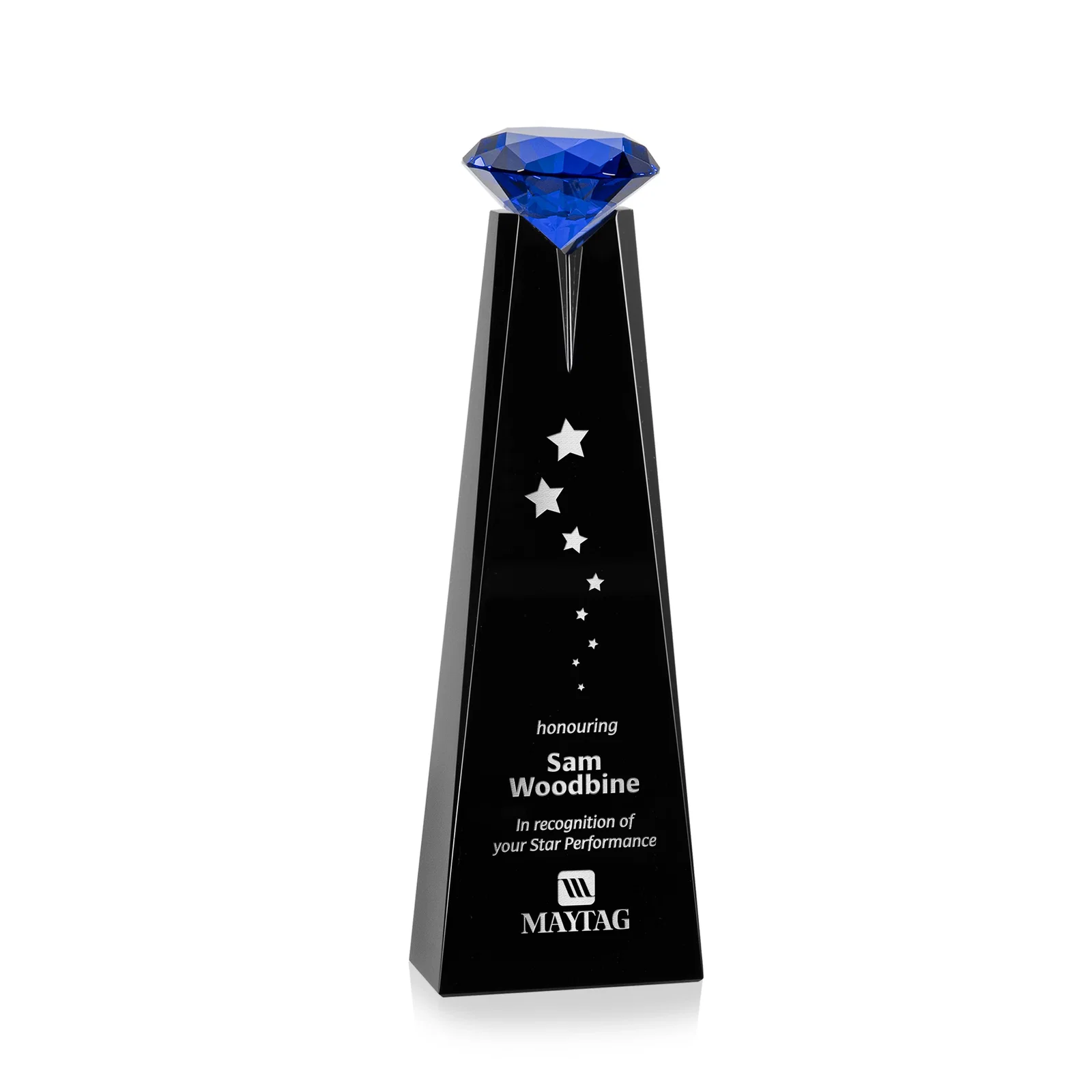 Branded Optical Crystal Tower Award with Faceted Gemstone Beacon for corporate award ceremonies