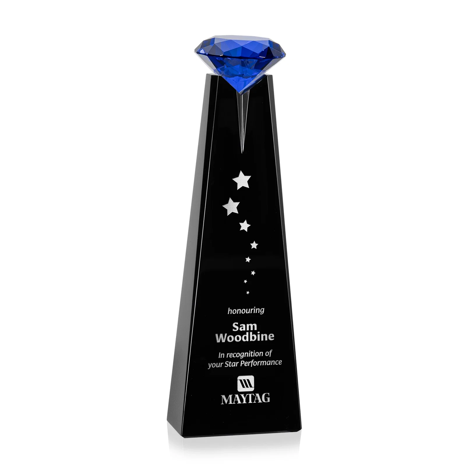 Branded Optical Crystal Tower Award with Faceted Gemstone Beacon for service anniversary gifts