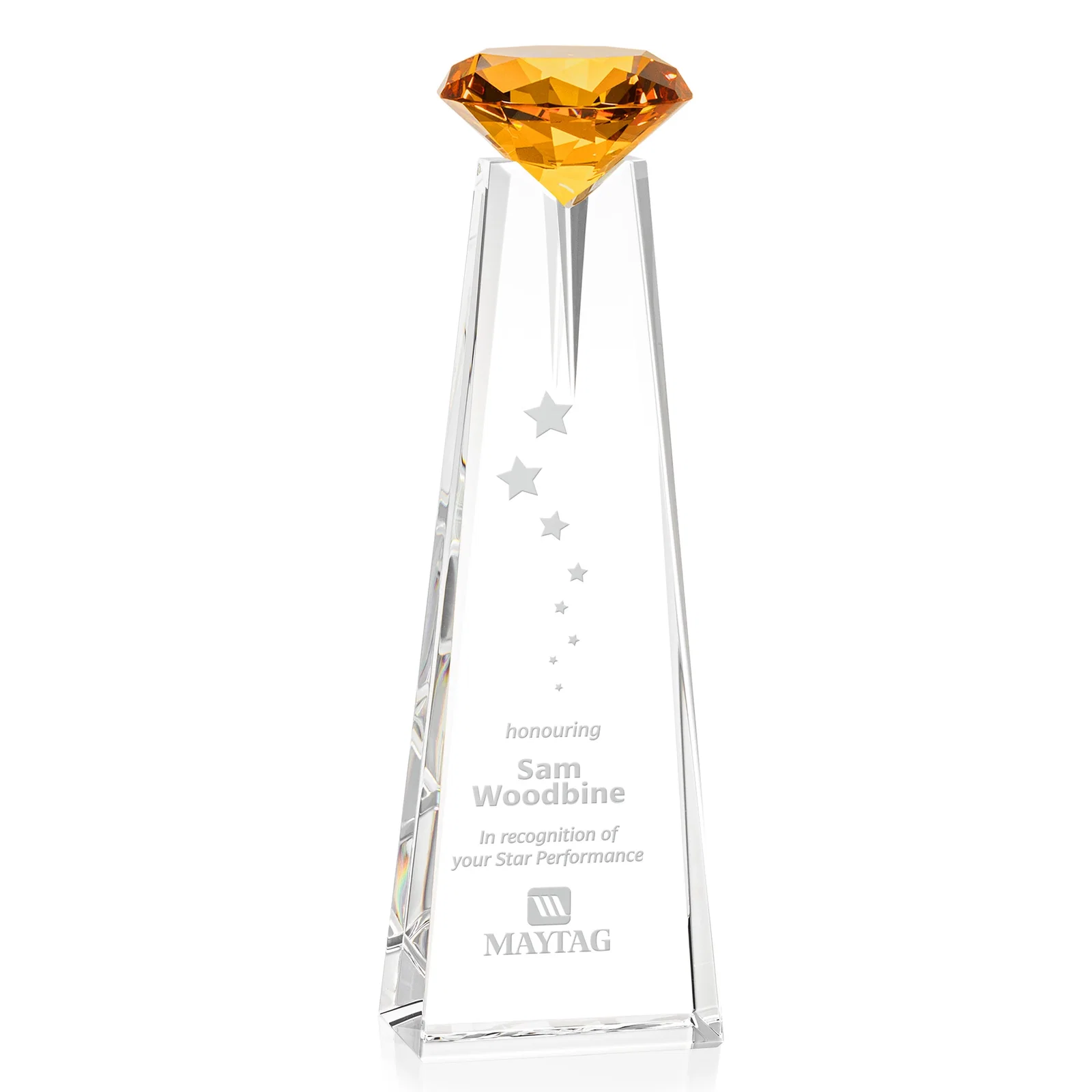 Custom Optical Crystal Tower Award with Faceted Gemstone Beacon for sales achievement awards