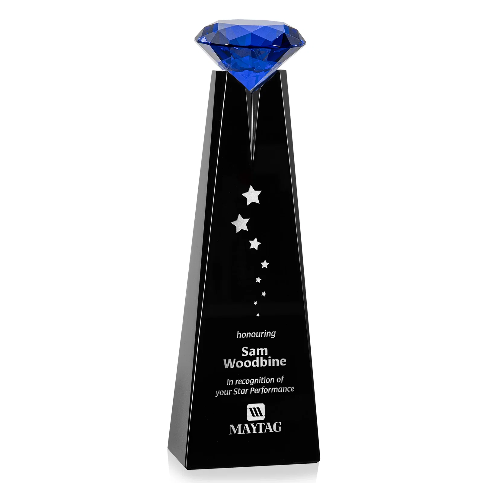 Branded Optical Crystal Tower Award with Faceted Gemstone Beacon for sales achievement awards