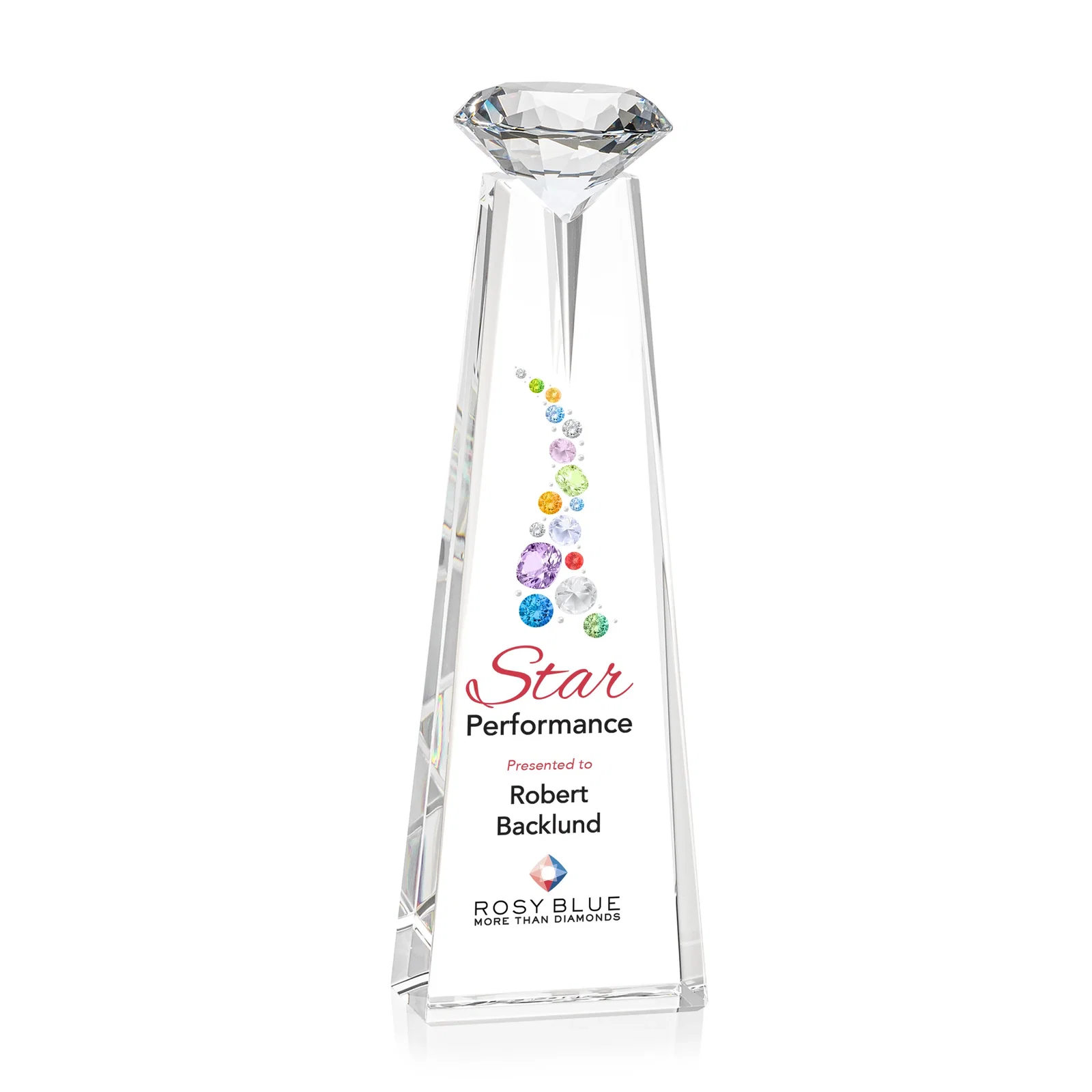 Branded Optical Crystal Tower Award with Faceted Gemstone Beacon for donor appreciation