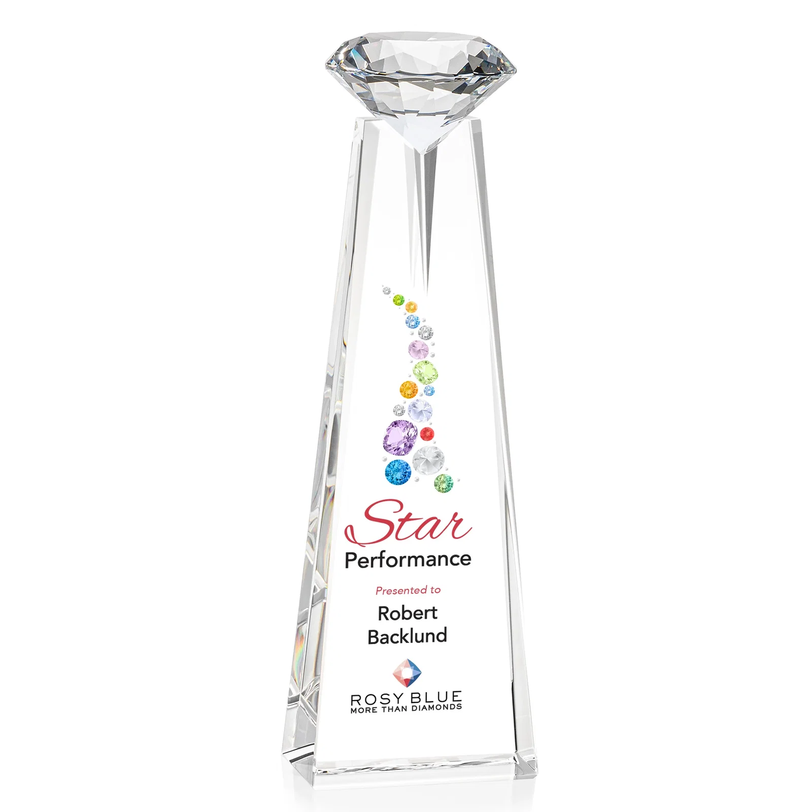 Branded Optical Crystal Tower Award with Faceted Gemstone Beacon for graduation ceremonies