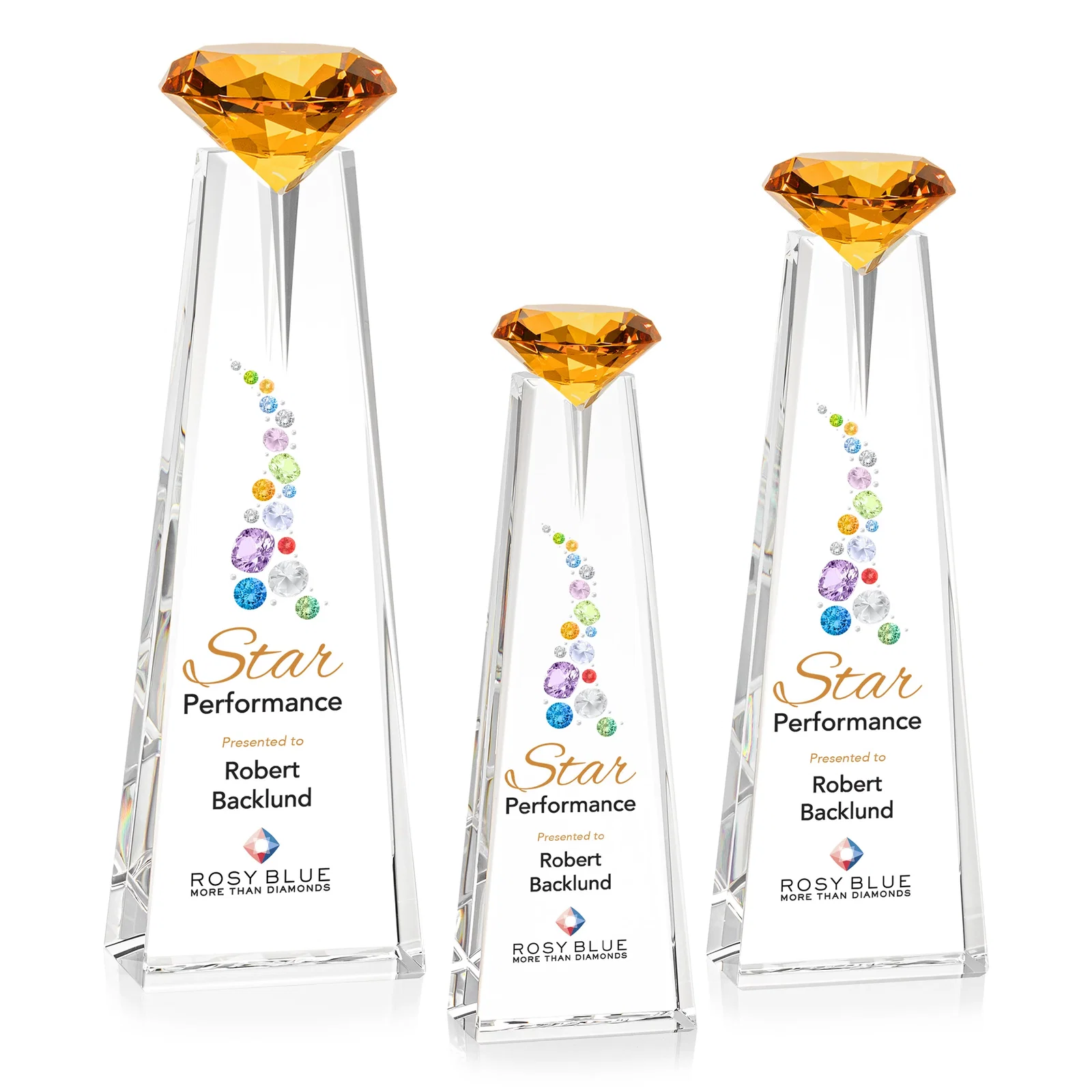 Branded Optical Crystal Tower Award with Faceted Gemstone Beacon for safety achievement programs