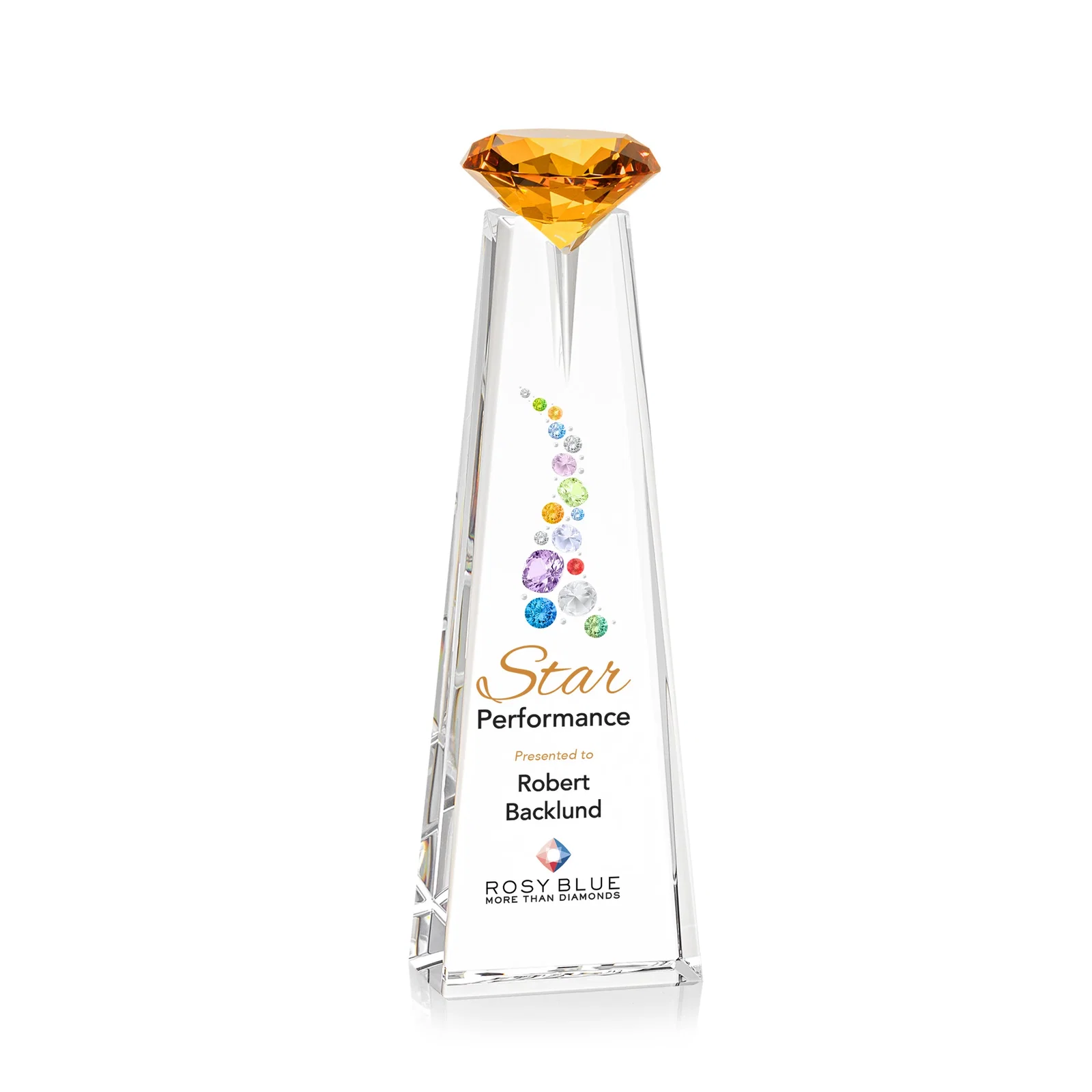 Branded Optical Crystal Tower Award with Faceted Gemstone Beacon for volunteer appreciation