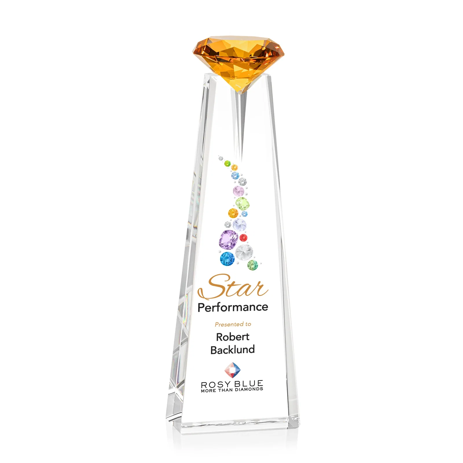 Branded Optical Crystal Tower Award with Faceted Gemstone Beacon for dealer and partner awards