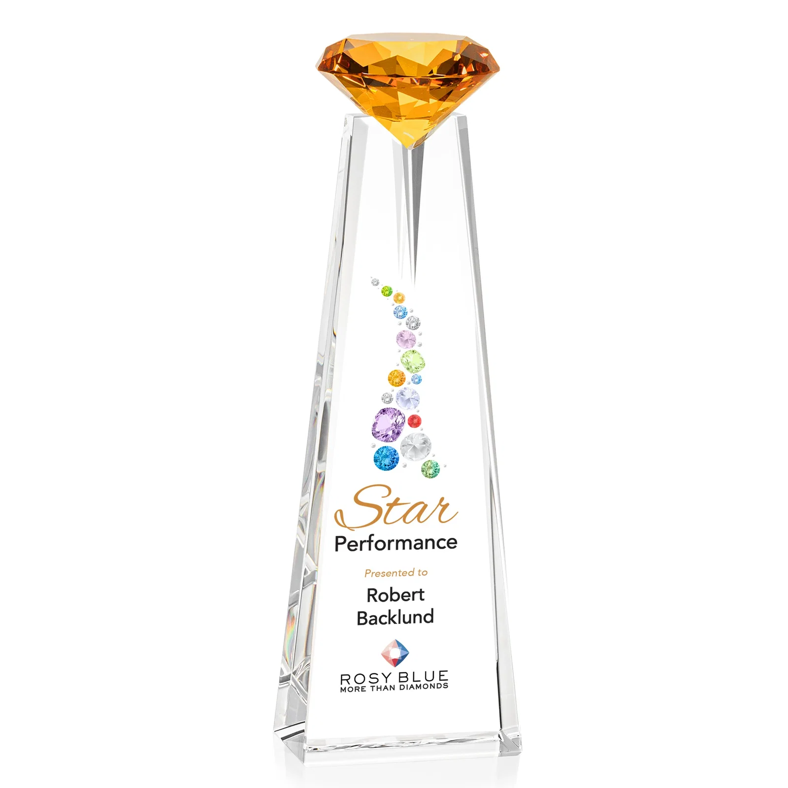Branded Optical Crystal Tower Award with Faceted Gemstone Beacon for company anniversary events