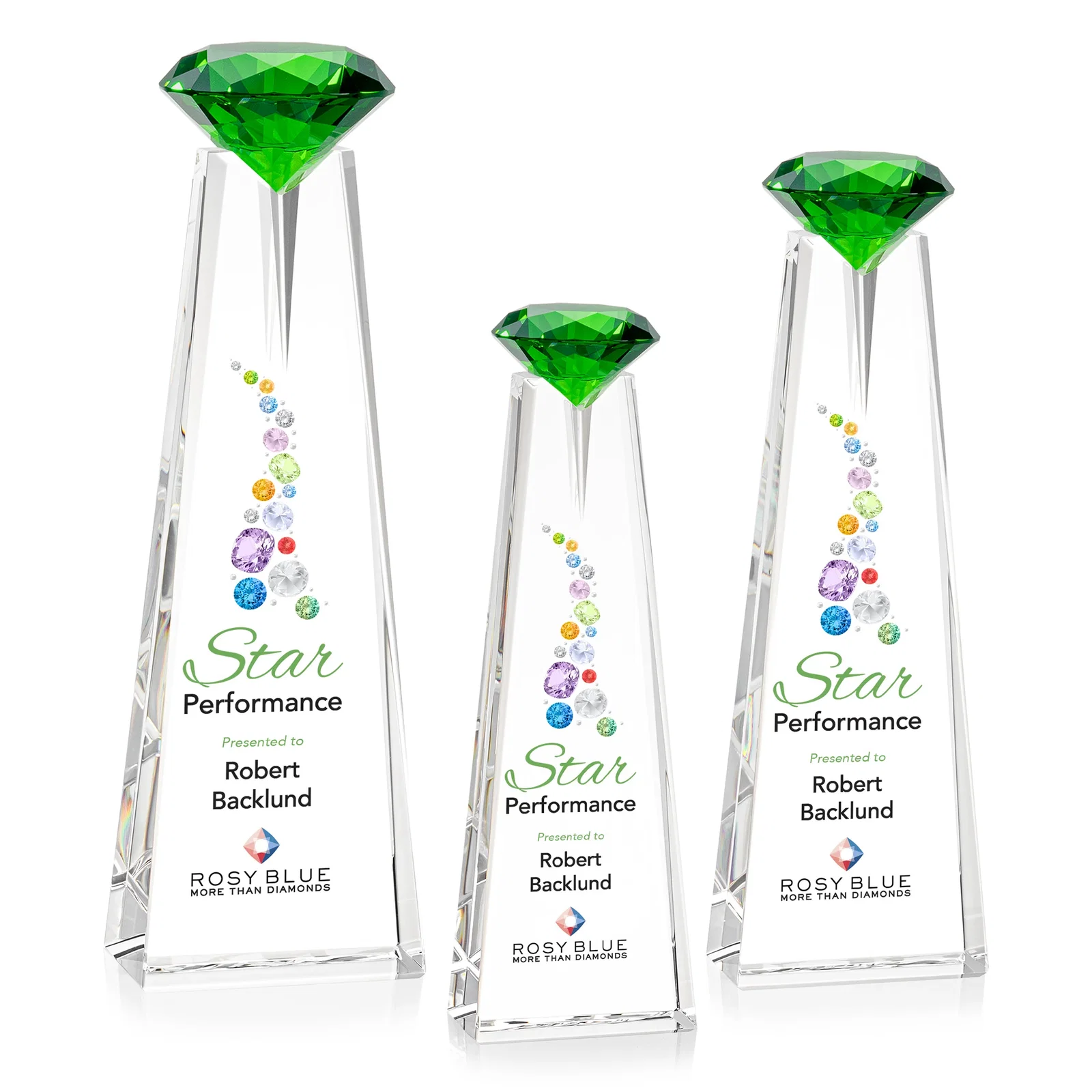 Custom printed Optical Crystal Tower Award with Faceted Gemstone Beacon for employee recognition