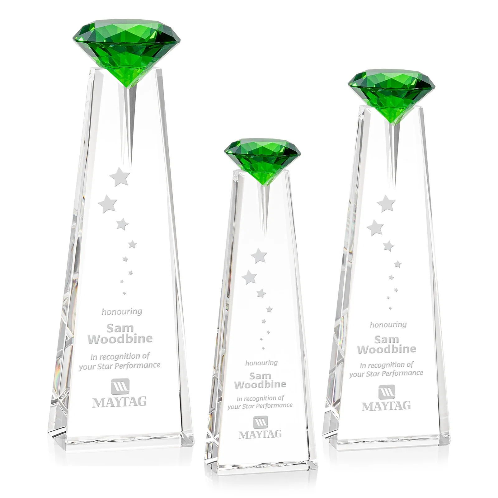 Custom Optical Crystal Tower Award with Faceted Gemstone Beacon for retirement presentations