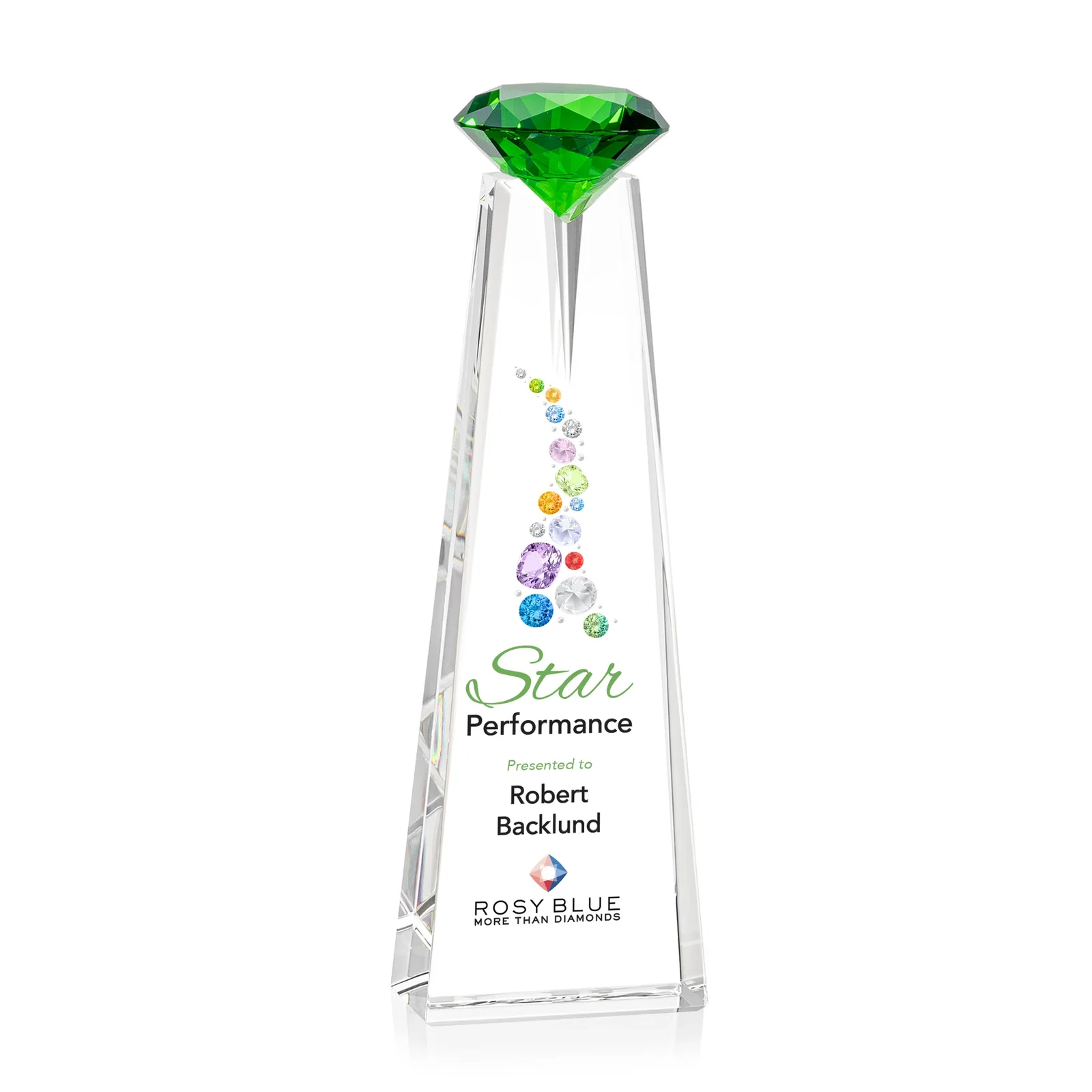 Custom printed Optical Crystal Tower Award with Faceted Gemstone Beacon for service anniversary gifts