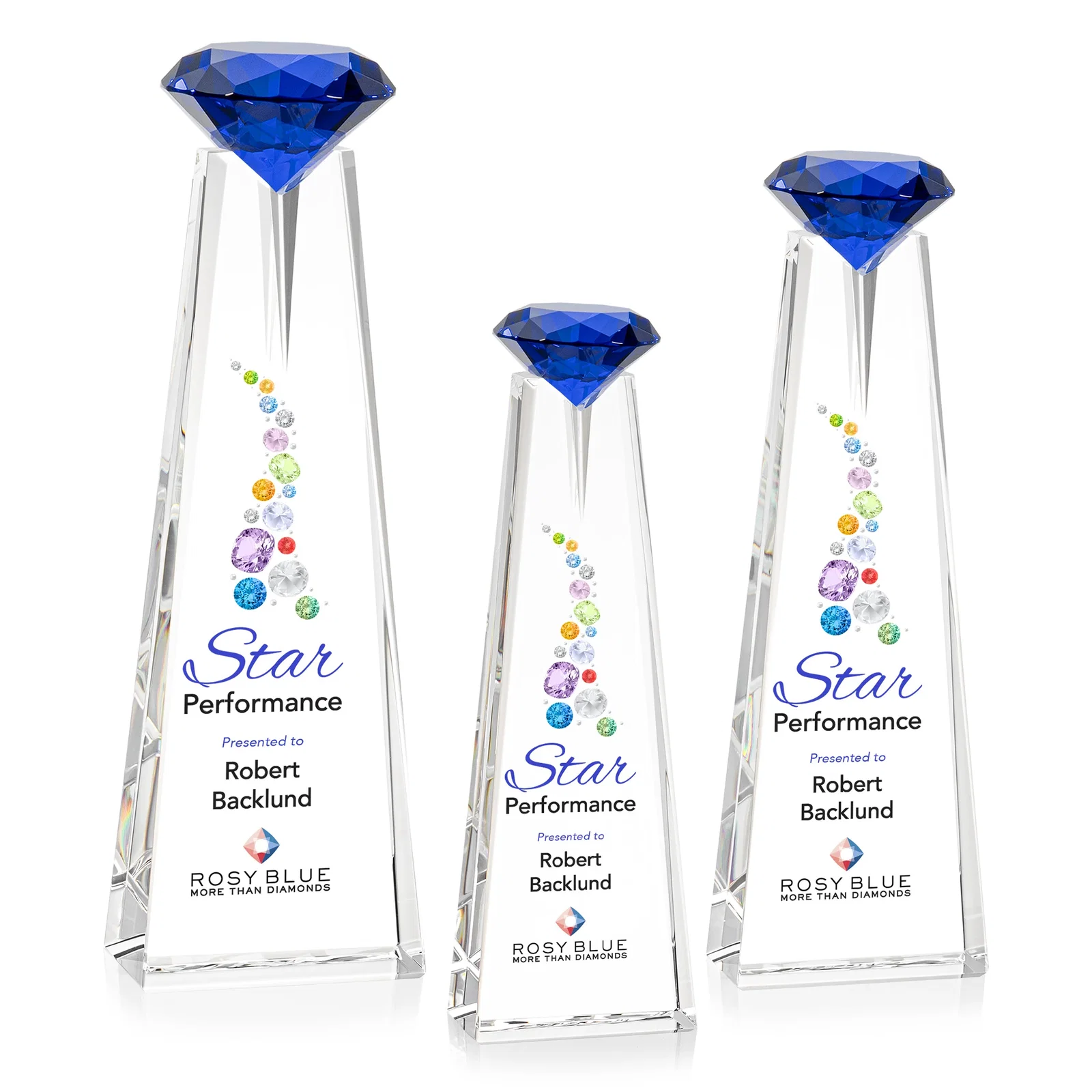 Custom printed Optical Crystal Tower Award with Faceted Gemstone Beacon for safety achievement programs