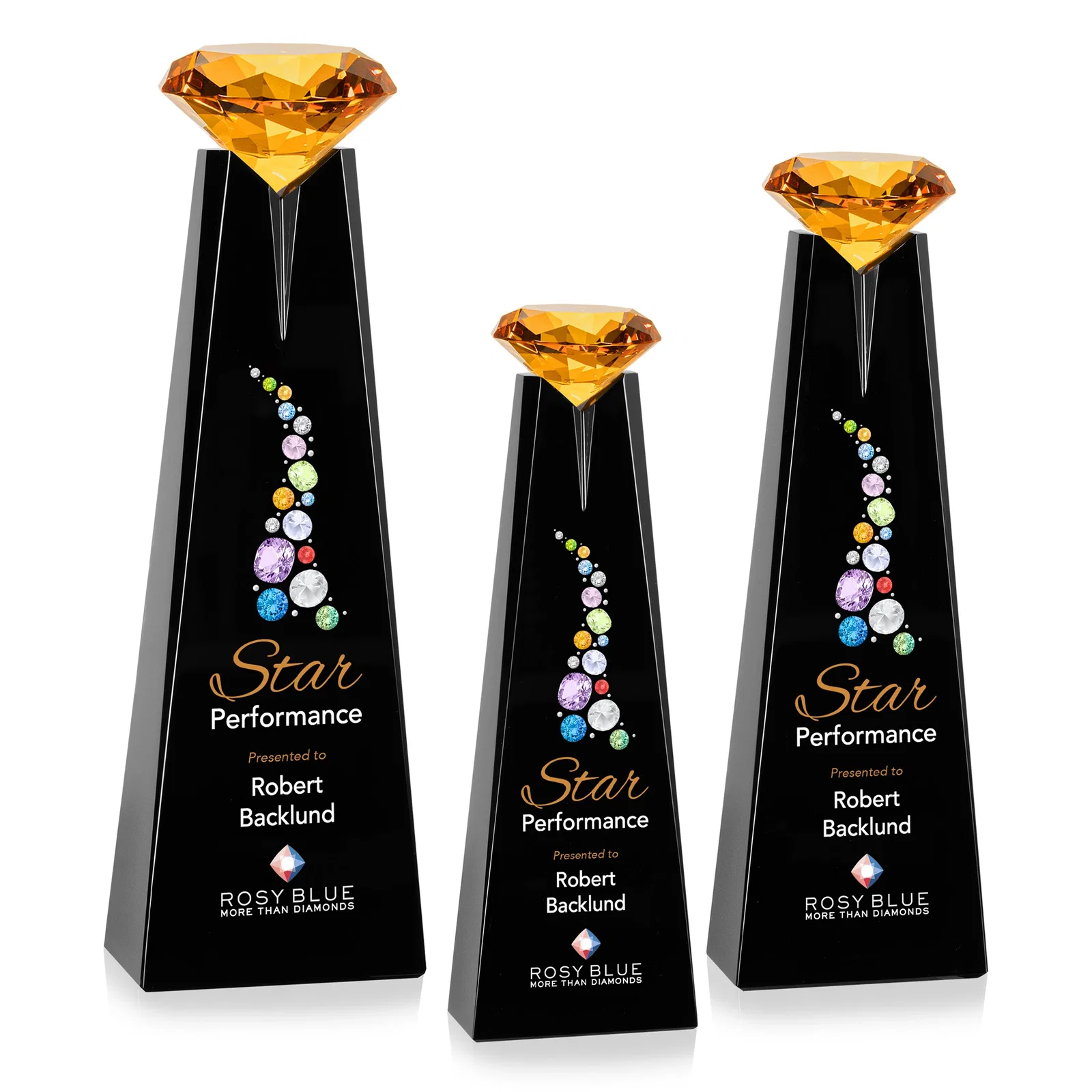 Customized Optical Crystal Tower Award with Faceted Gemstone Beacon for retirement presentations