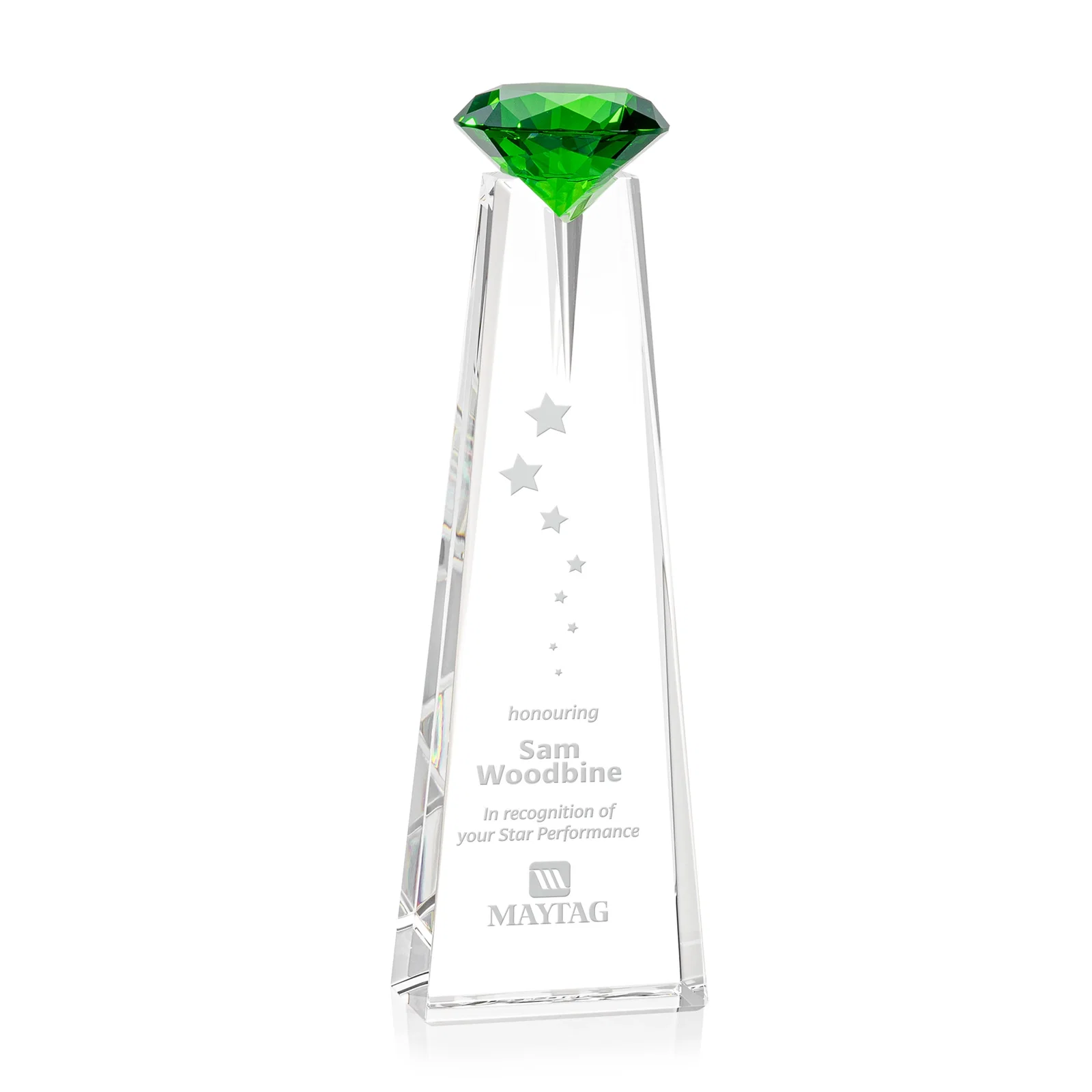 Custom Optical Crystal Tower Award with Faceted Gemstone Beacon for donor appreciation