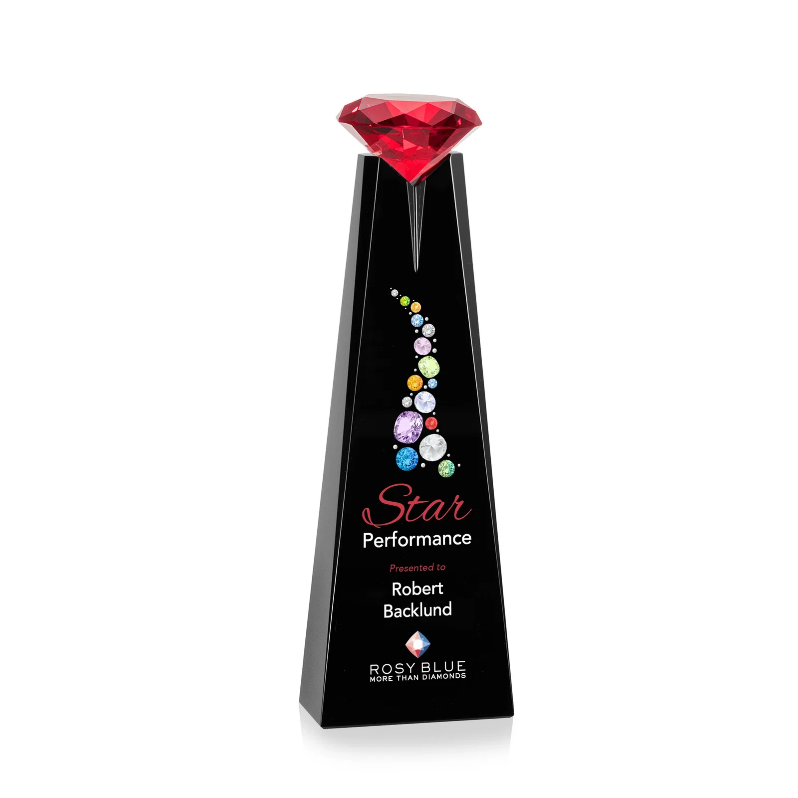 Custom engraved Optical Crystal Tower Award with Faceted Gemstone Beacon for corporate award ceremonies