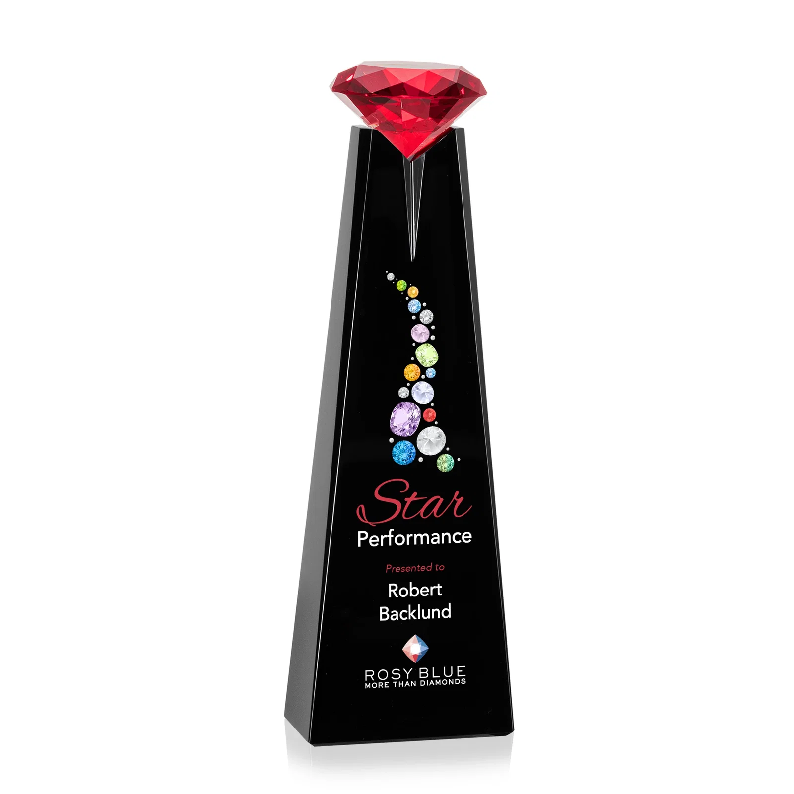 Custom engraved Optical Crystal Tower Award with Faceted Gemstone Beacon for service anniversary gifts