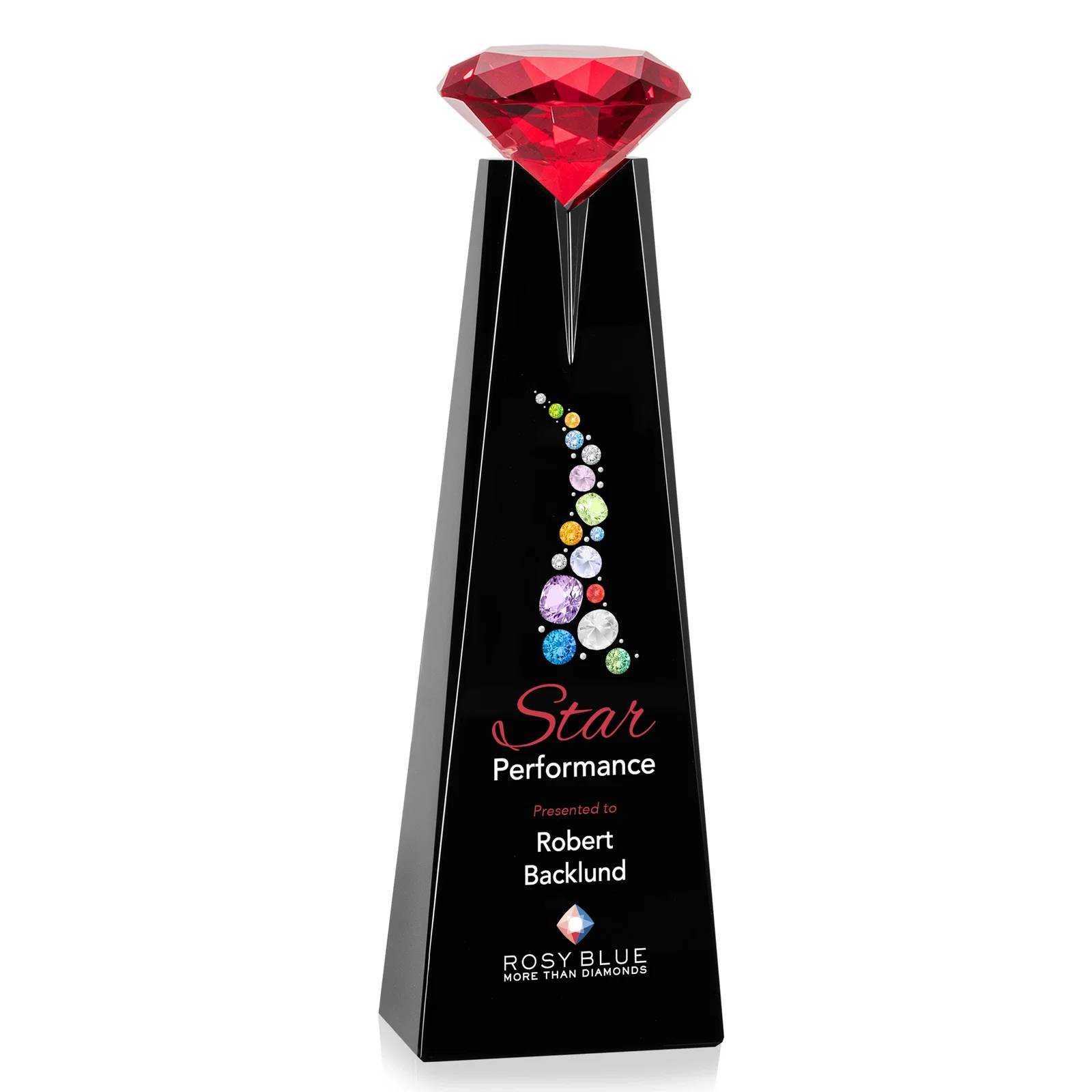 Custom engraved Optical Crystal Tower Award with Faceted Gemstone Beacon for sales achievement awards
