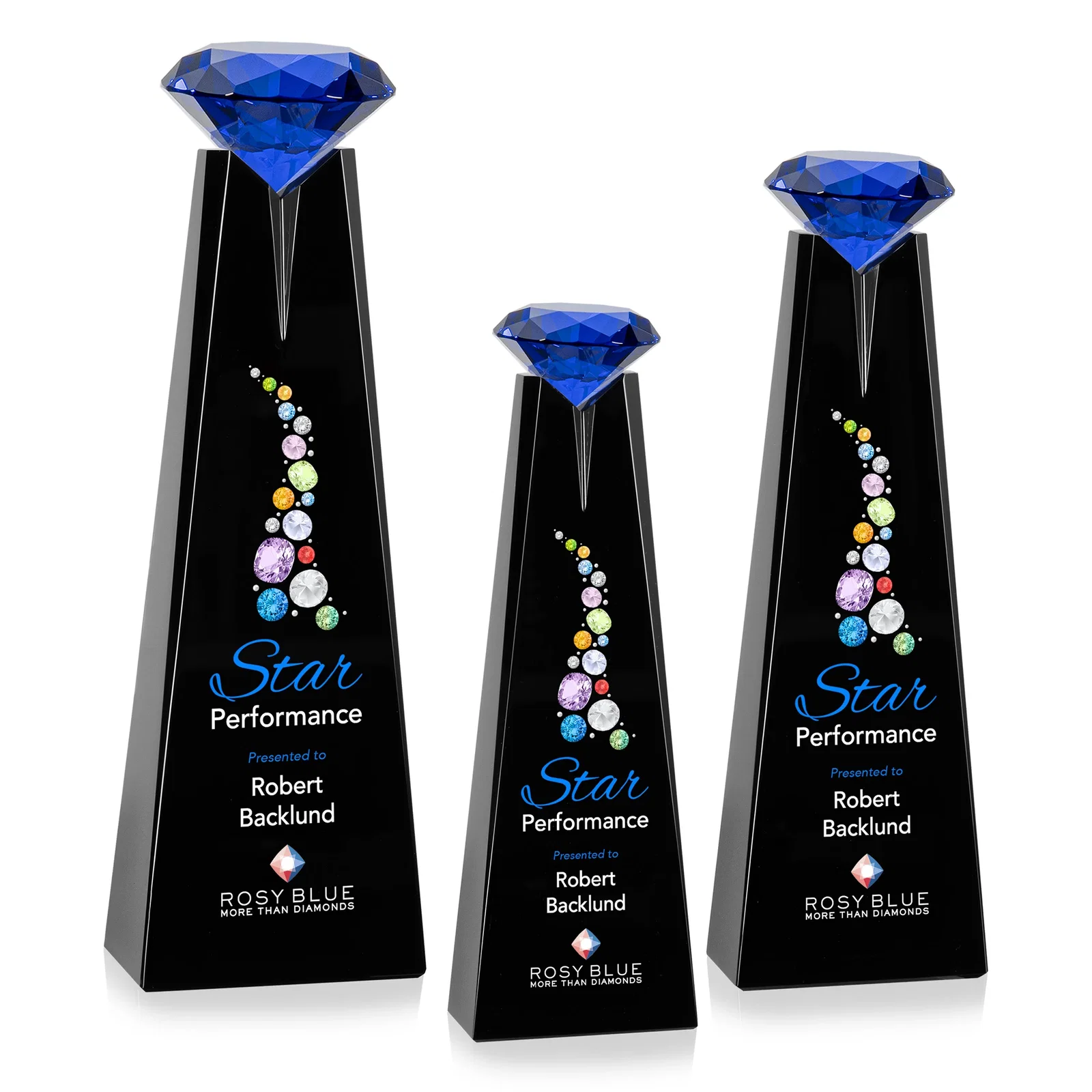 Custom engraved Optical Crystal Tower Award with Faceted Gemstone Beacon for retirement presentations