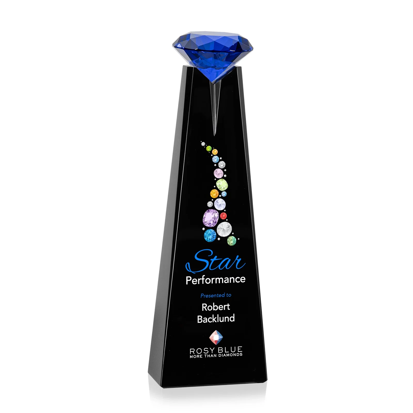 Custom engraved Optical Crystal Tower Award with Faceted Gemstone Beacon for donor appreciation