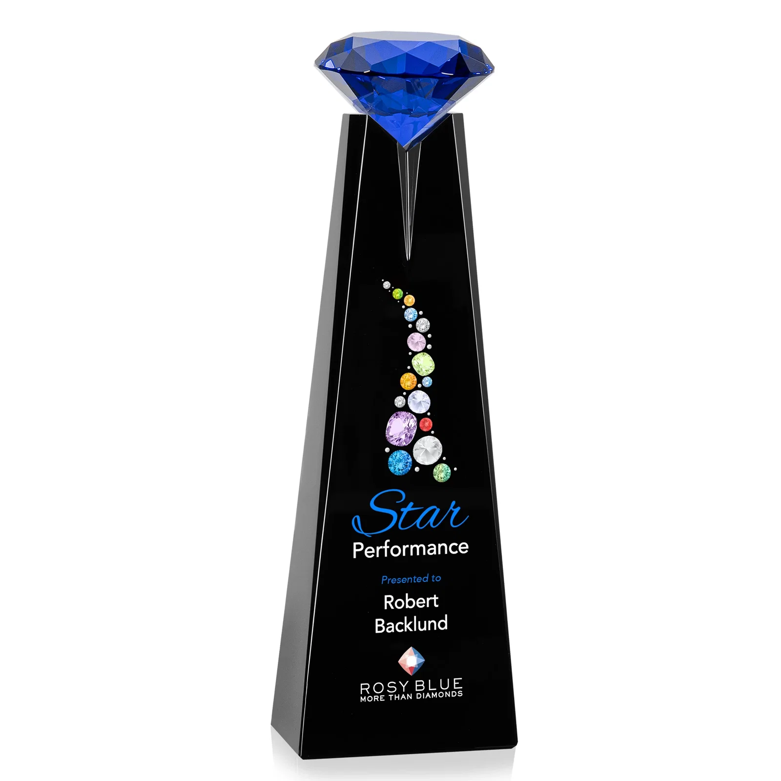 Custom engraved Optical Crystal Tower Award with Faceted Gemstone Beacon for graduation ceremonies