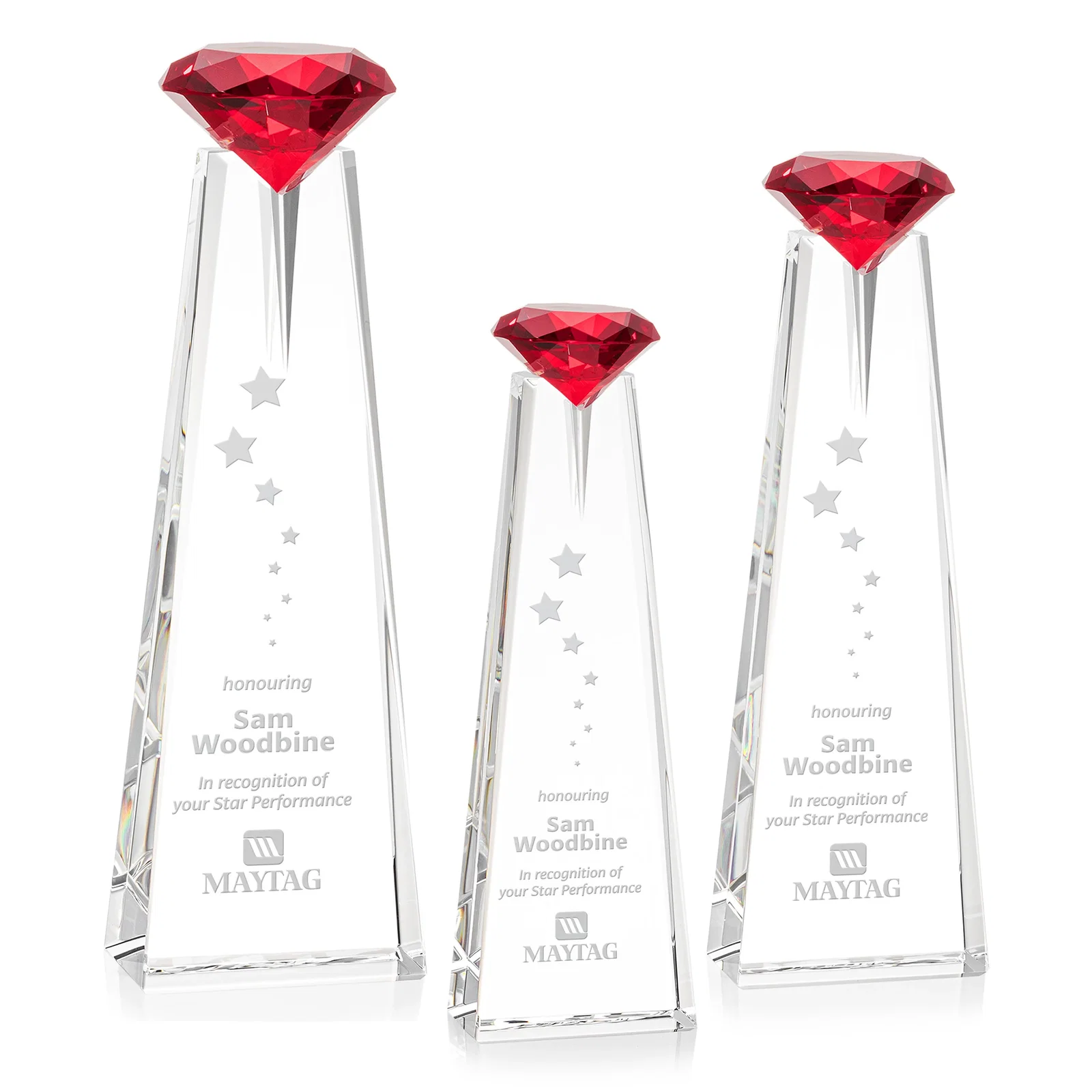 Custom Optical Crystal Tower Award with Faceted Gemstone Beacon for safety achievement programs
