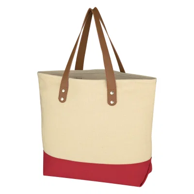 Navy accents edge the top of the shopper