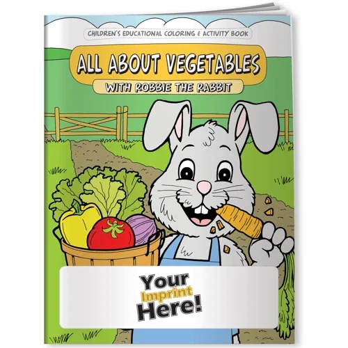 Robbie Rabbit vegetables coloring book cover, kids nutrition promotional giveaway
