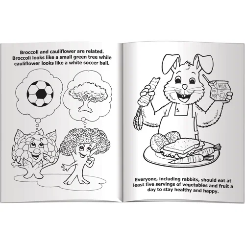 Pack of 4 non-toxic Fun Pak crayons included with vegetables coloring book