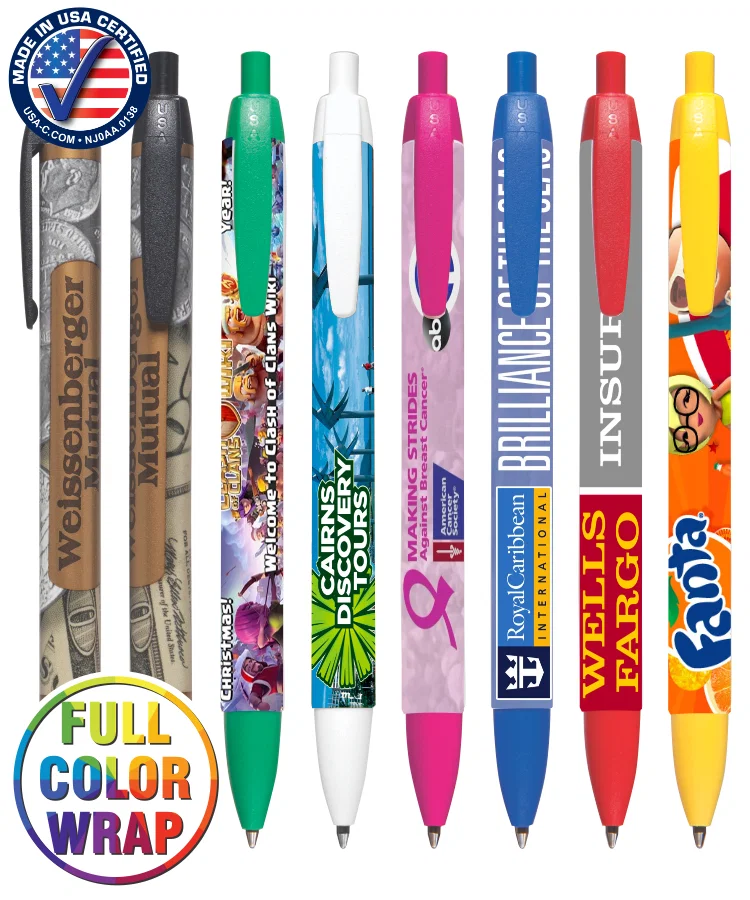 All Black Wide Barrels Click Pens made of 100% Recycled Plastic