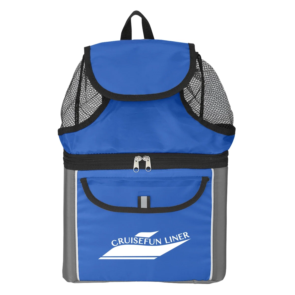 Royal blue cooler backpack shown with both shoulder straps