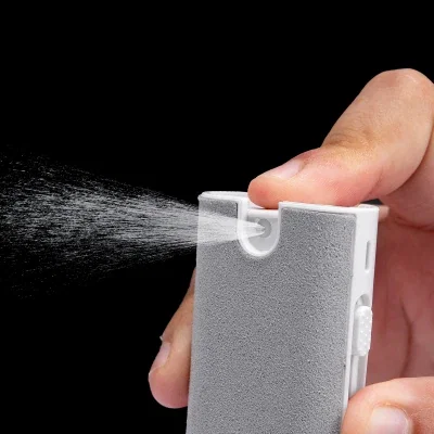 Compact earbud cleaning kit in a white and gray case