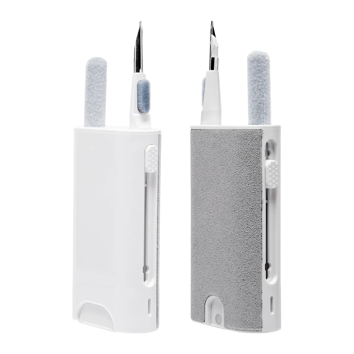 Brush tip used to sweep debris from a charging case