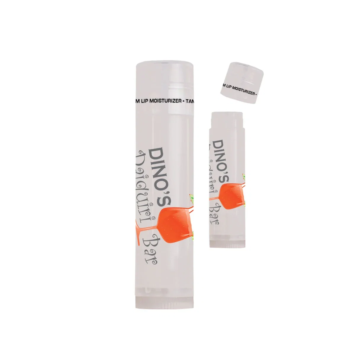 White rPET lip balm tube standing upright at three inches tall