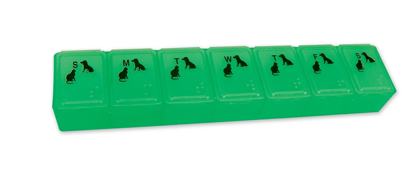 All-Pet 7-Compartment Pill Box. Seven-compartment polypropylene pill box for weekly pet medication organization, view 3