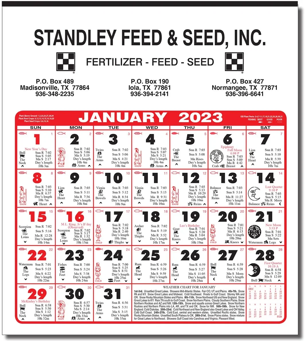 6 Sheet Montly Almanac Calendar — view 2