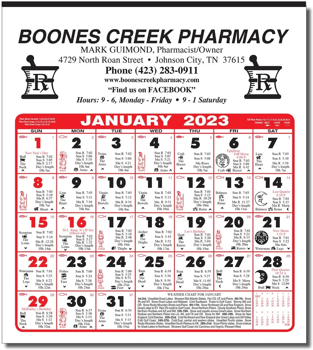 6 Sheet Montly Almanac Calendar — view 3