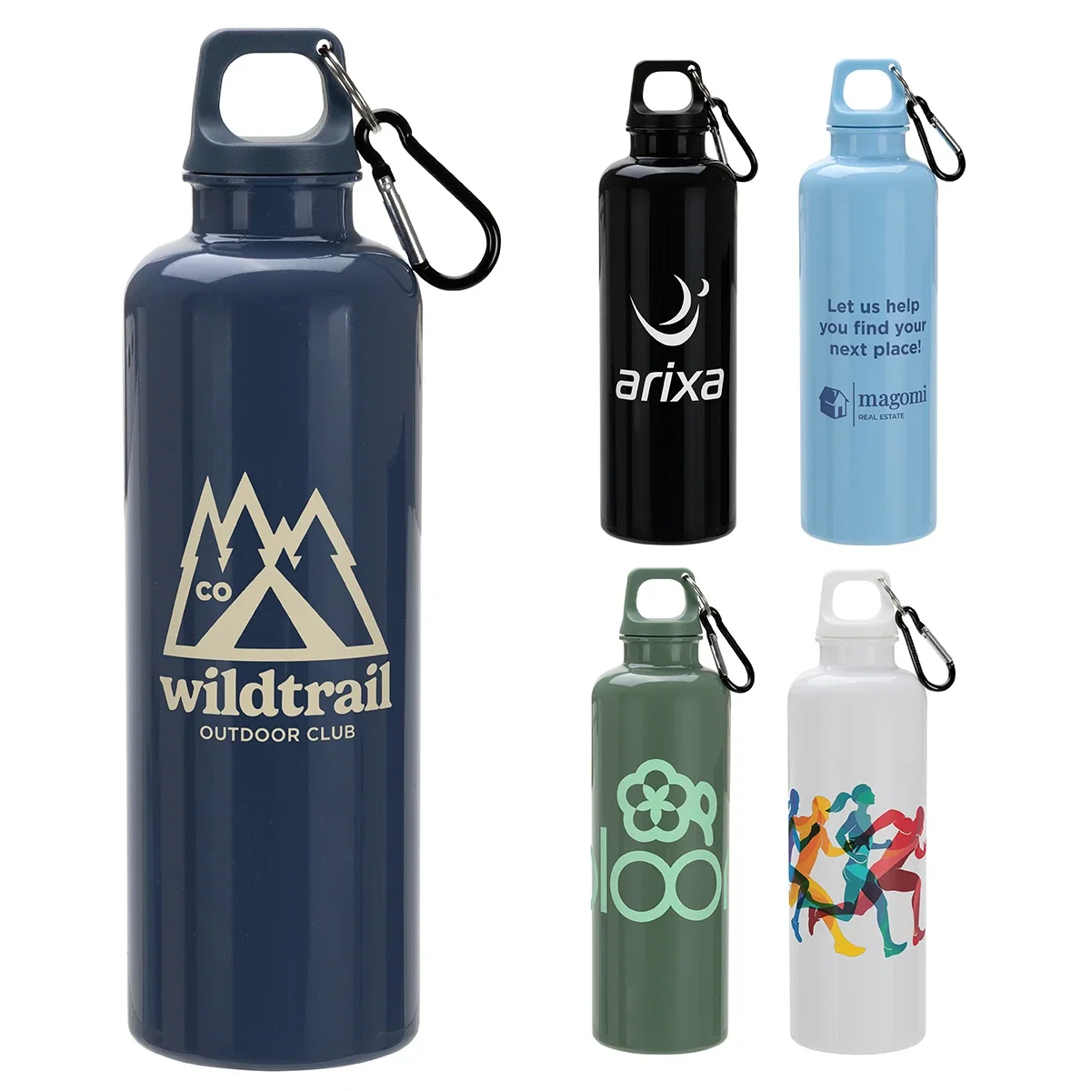 Aloha RPET Reusable Bottle with Carabiner, front view in the second color style