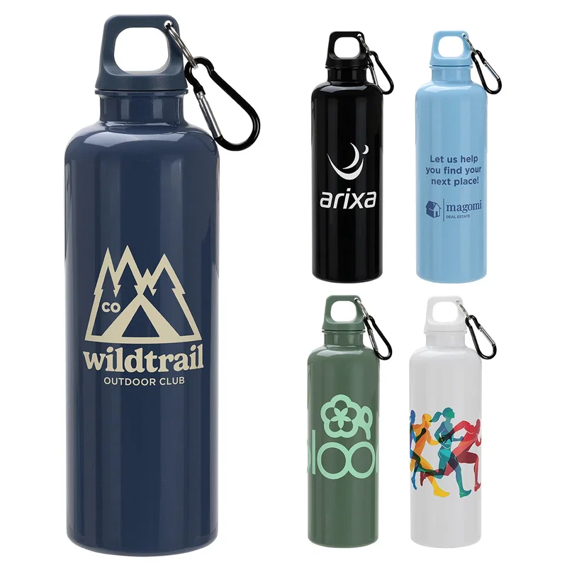 Aloha RPET Reusable Bottle with Carabiner, front view in the second color style